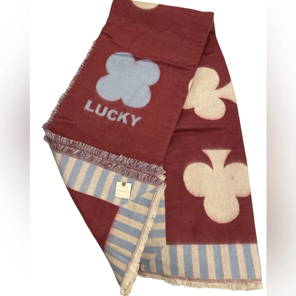 Anthropologie Lucky Throw Blanket Red, Blue and White 50” x 70”. NWT.